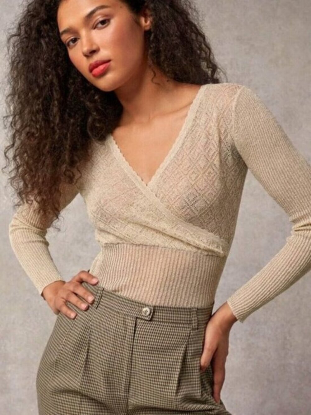 EUC Rouje Zoeline Gold Sparkle Pointelle Sweater 36, 4, S
